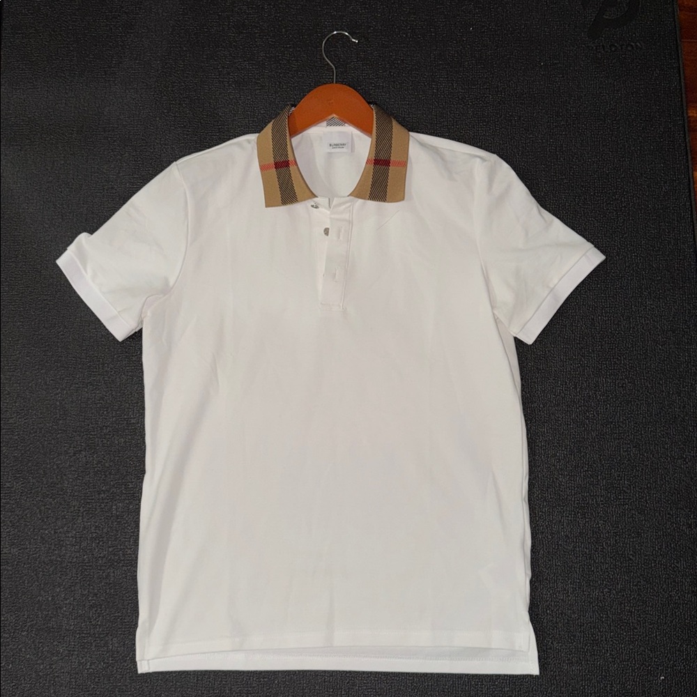 Burberry White Polo with Checkered Collar